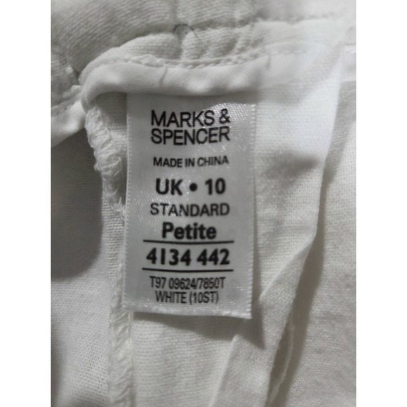 Marks And Spencer Wide Leg Linen Pants Trousers, White, UK 10 Petite (US 6) - Picture 3 of 4